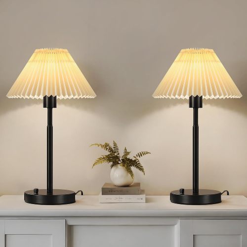 Portable Vintage Farmhouse Nightstand Lamp 2-Pack Black