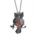 Natural Tiger Eye Alloy Owl Gemstone Pendant fow Women Jewelry Necklace