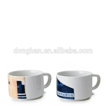 Porcelain stackable mug set stacking cup with family decal