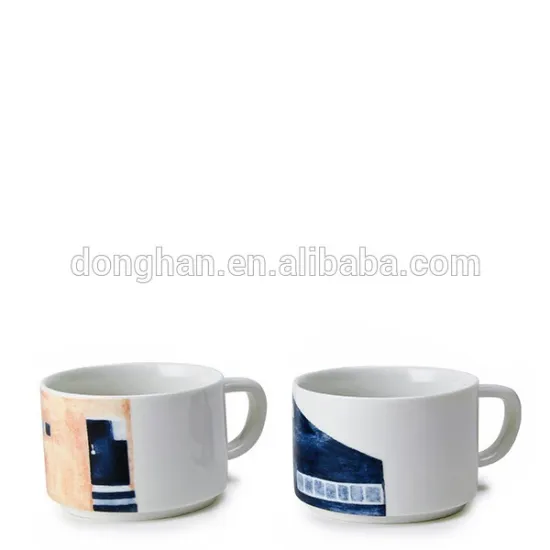 Porcelain stackable mug set stacking cup with family decal