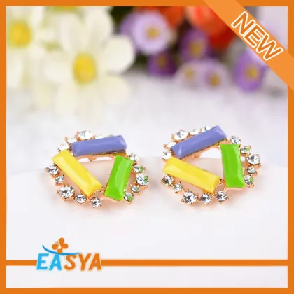 New Rainbow Color Crystal Gold Stud Earrings