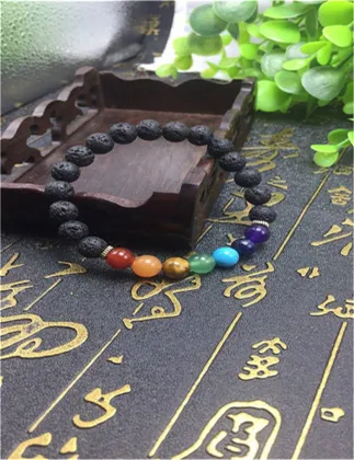 HSQ lava stone energy volcanic stone chakra seven colorful Buddha beads bracelet for wholesale
