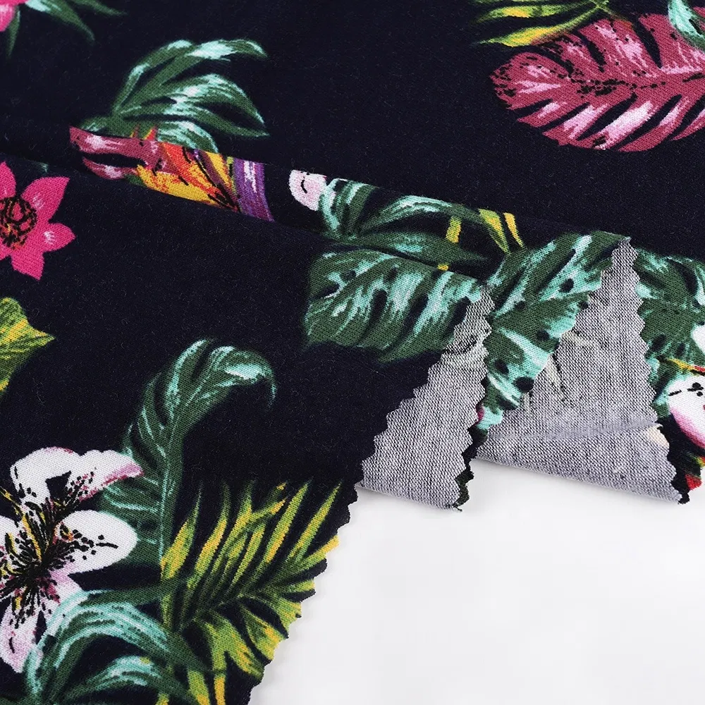 ผ้าถักสแปนเด็กซ์พิมพ์ลายยืดลายดอกไม้