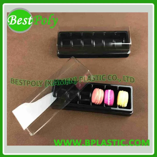 New style Christmas black tray with clear lid for 6pcs macarons