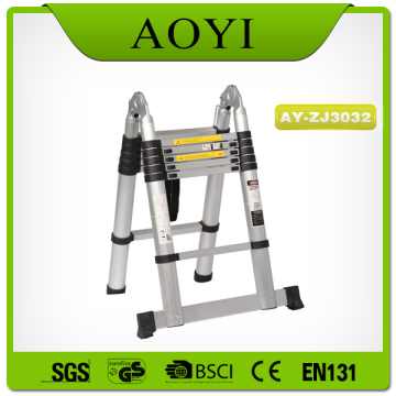 Double side aluminum telescopic ladder with big hinge