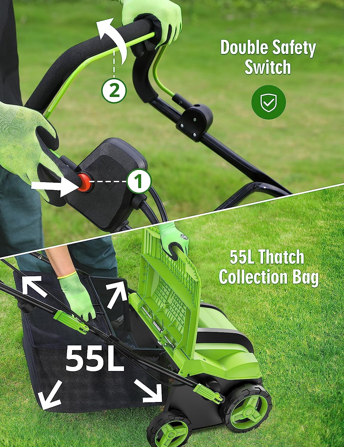 Electric Rakers 16-inch 15-amp Electric Dethatcher & Scarifier Lawn Aerator Rake, High ...