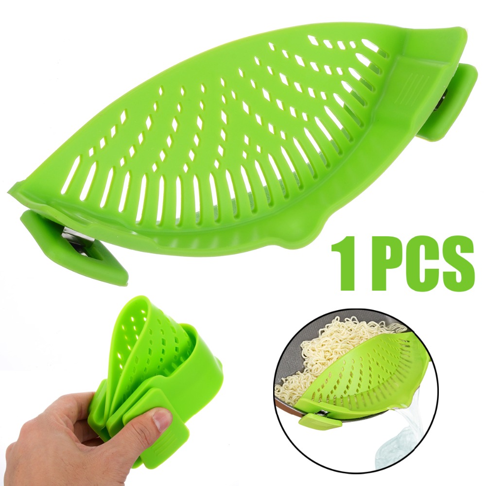 1pcs Green Silicone Pot Pan Bowl Funnel Strainer Kitchen Rice Washing Colander Kitchen Accessories Cooking Tools