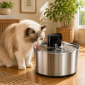 Fuente de agua automática para mascotas, moderna, de acero inoxidable, resistente al agua, cuenco de Metal antibacteriano, bomba silenciosa de flujo filtrado para gatos y perros