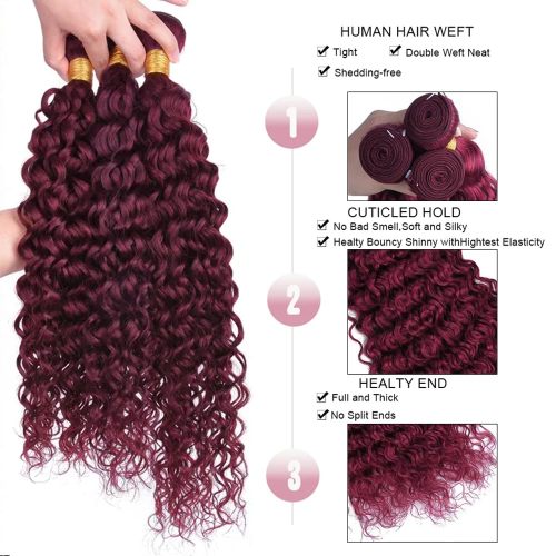 Burgundy Human Hair Bundles 99J Water Wave Hair