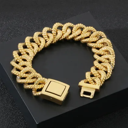 KALEN 215mm Men's Punk Stainless Steel Rope-Shaped Cuban Links Bracelet