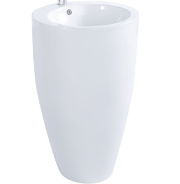 Freestanding Ceramic Pedestal Sink - Bathroom Floor Mounted One Piece Sink