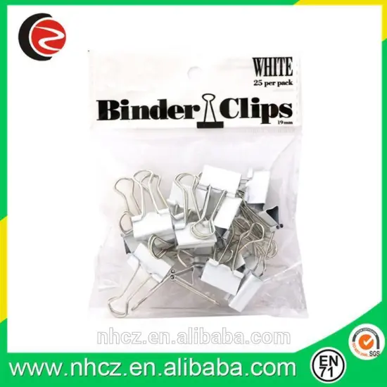 White Binder Clips 19mm (.75 inch) - 25 Binder Clips per Pack