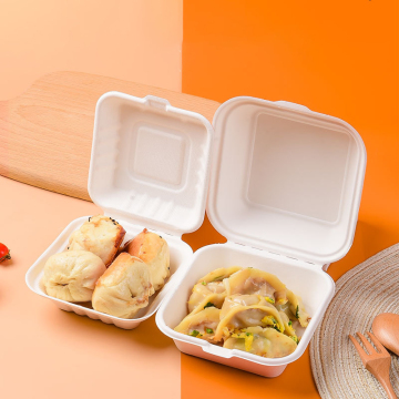 Eco-Friendly 6 Inch Folding Bagasse Hamburger Box - Degradable and Non-Toxic