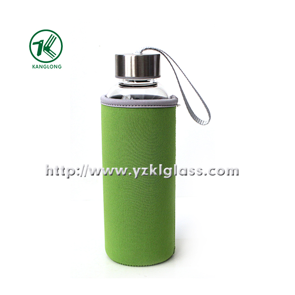 Glass Bottle with Neoprene Fabrication Oversleeve Stainless Steel Lid