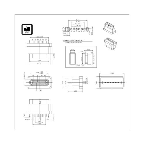 Type-C 6P Female Waterproof With Steel Sheet
