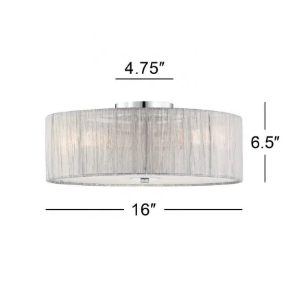 2021 SHINETIME Design Possini Sheer Silver Fabric 16" Flushmount Ceiling Light