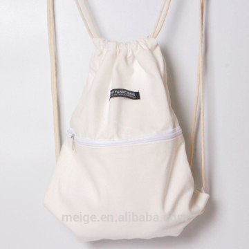 Cotton canvas drawstring backpack bag zipper closure shoulder bag