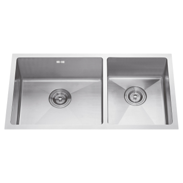 Handmade 304 Stainless Steel Double Bowl Undermount Kitchen Sink with Brushed Finish