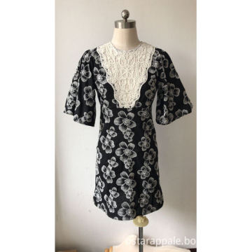 Women Cotton Poplin Dress with Lace Front Chest