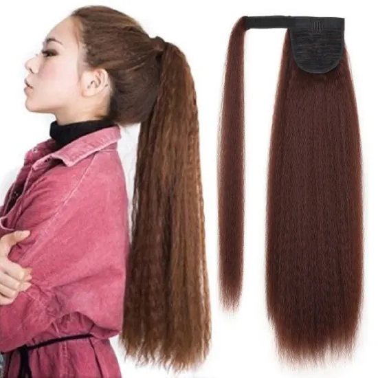 MYZYR 22 Inch Drawstring Ponytail Hair Extension Clip Synthetic Afro Kinky Straight Ponytail Hairpieces With Elastic Band Comb