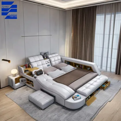 Wholesale Customizable Multifunction Solid Wood Storage Bed with Massage, Music, and Leather Foldable Tatami