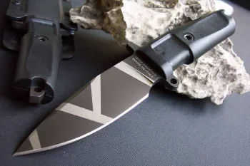 black-Ti tiger stripe finish blade  knife w,rubber handle