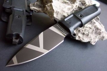 black-Ti tiger stripe finish blade  knife w,rubber handle