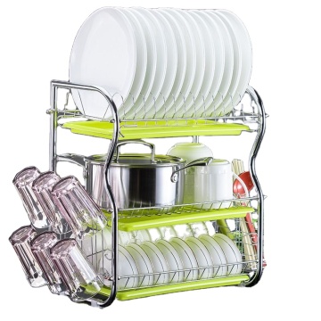 3-Layer Dish Rack with Stainless Steel 304 Double-Sided Drain and Storage - Efficient Kitchen Organizer
