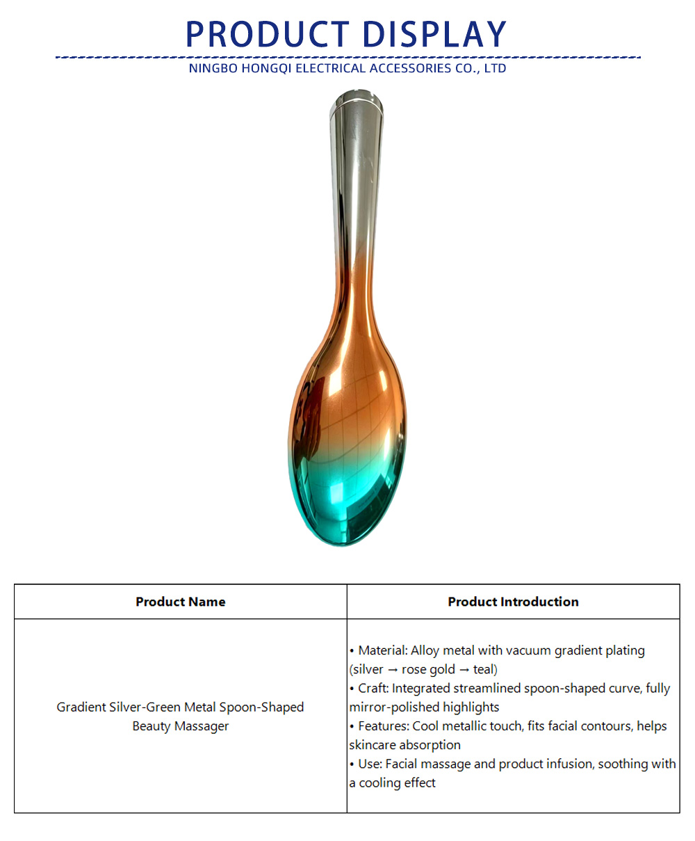 18-Gradient Silver-Green Metal Spoon-Shaped Beauty Massager-x