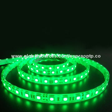 Green Color Flexible LED Strip, 60 Pieces of 3528 SMD LEDs/Meter, 120 Degrees Beam Angle