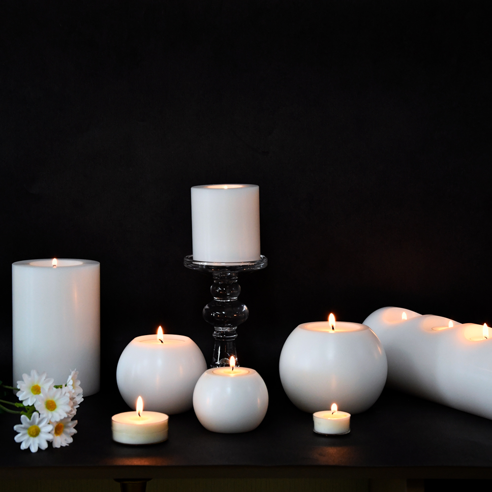 White Resin Hurricane Artificial Tea Light Candle Holders