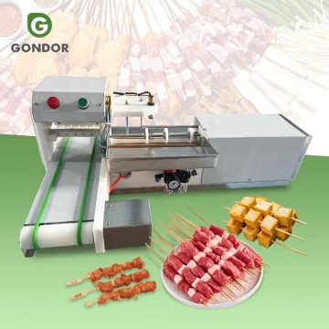 Automatische kwartel eiervleeskubus tofu kebab spies maker machine voor bbq