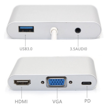 5 em 1 HUB C 3.0 com HDMI + VGA + PD + ÁUDIO