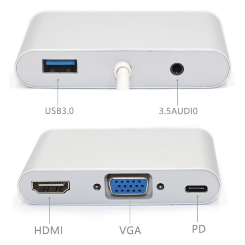 5 en 1 HUB C 3.0 con HDMI + VGA + PD + AUDIO