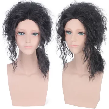 Men Wig Long Kinky Straight Synthetic Wig Cosplay Black Color Costume Wigs for Party Halloween Hair Style