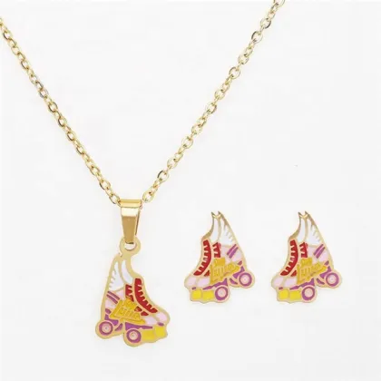 Yiwu Aceon Stainless Steel Child Cartoon Enamel Earring Charm Ice Skate Jewelry Set