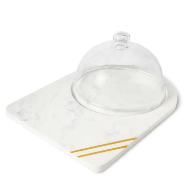 Marble Serve Plate with Glass Lid: Ideal Cheese Board Tray and Charcuterie Serving Board