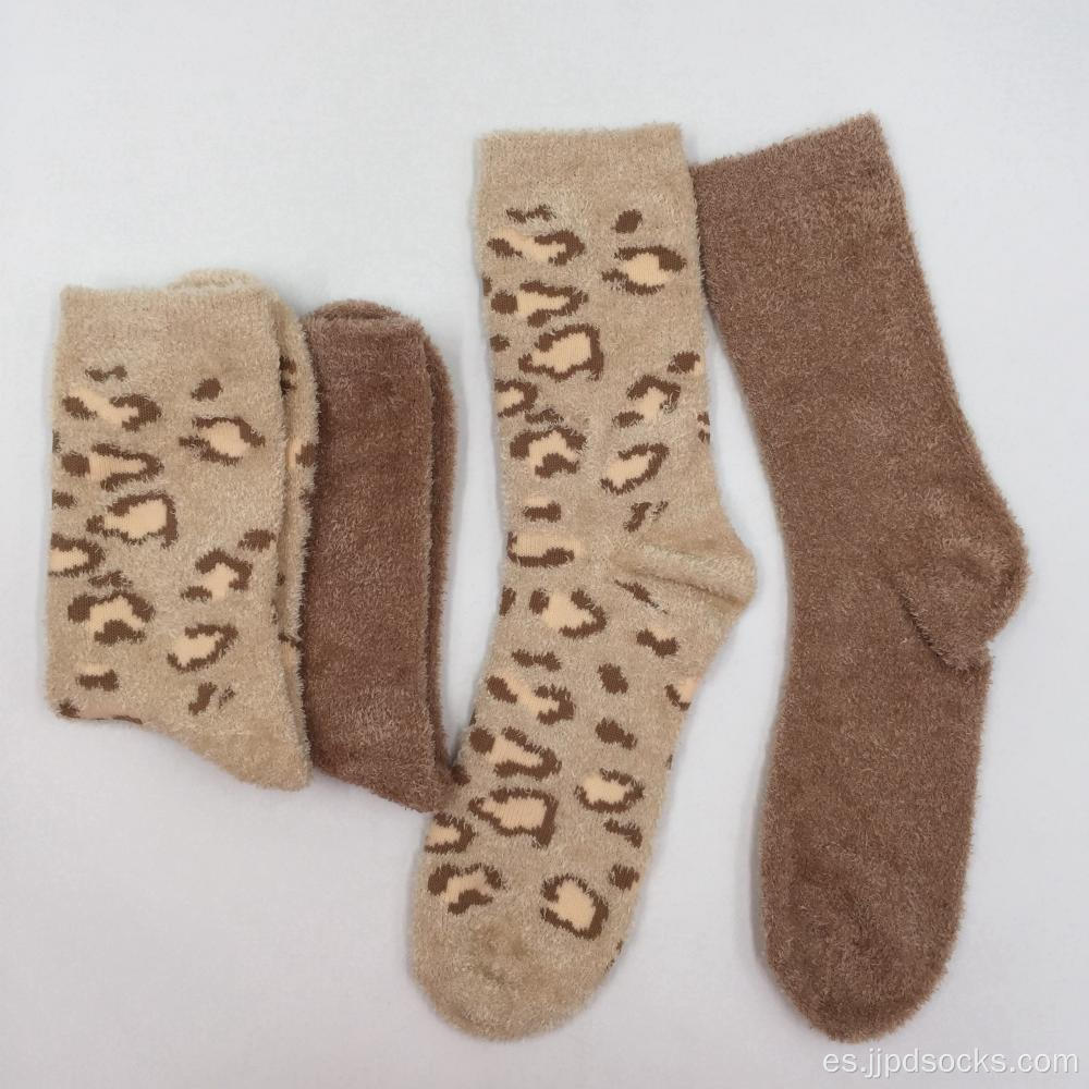 Hilo de plumas leopardo calcetines acogedores