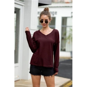 Ladies Burgundy Comfortable Casual Long Sleeves