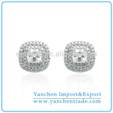 Wholesale Jewelry Ear Stud with Rhodium Plated Prong Setting CZ Diamond