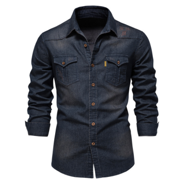 2022 Men's Casual Solid Color Pocket Long Sleeve Denim Shirt