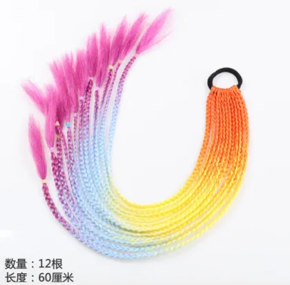 2021 New Ombre Long Ponytail Wig With Rubber Band Hair Ring Chignon Crochet Braid Hair Rainbow Synthetic Hair Extension