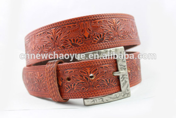 Embossed hand tooled western leather belts