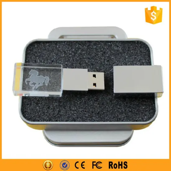 2016 cheap bulk crystal USB flash drive with free logo