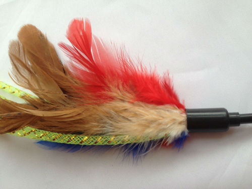 Cat toy BIRD Feather Teaser Wand - Red Feather blue ball