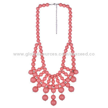 Large Round Bead Charm Necklace, Multicolor Available, Low MOQ of 24 Units, OEM Design Welcomed