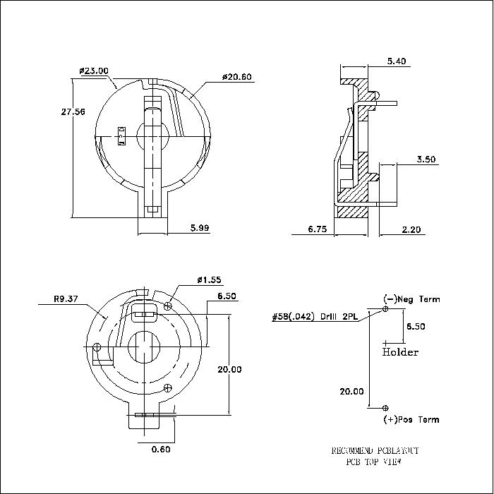 Держатель Dip Lithium Con Cell для CR2032 CR2020 CR2025