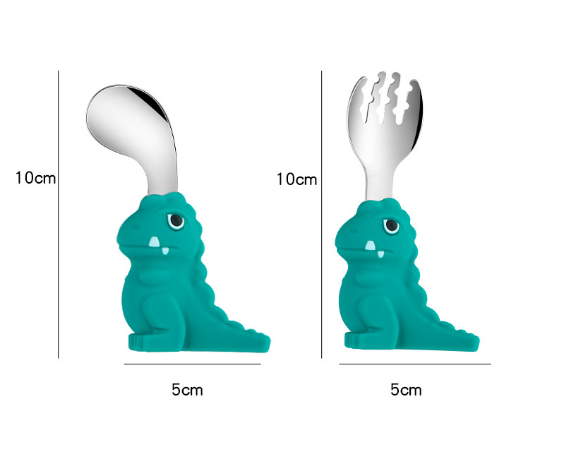 Dinosaur Shaped Silicone Baby Fork And Spoon