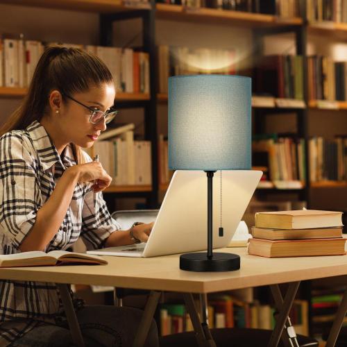 Vintage Rustic Desk Lamp with Fabric Shade