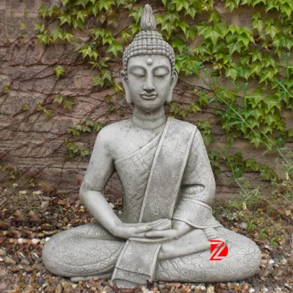 Grey Stone Finished Blessing Buddha Meditating Peace Harmony Statue Collectors Items